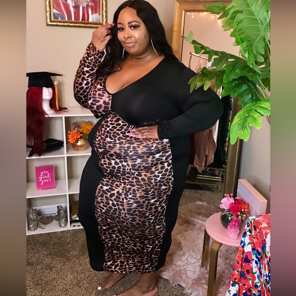 Leopard Print and Black Women's Dress Size 3x
